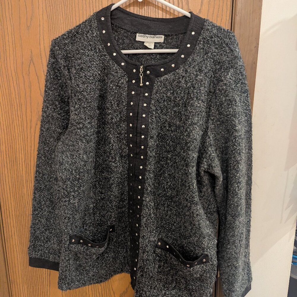Cathy Daniels Zip Studded Navy Jacket with Front Pockets-Size XL